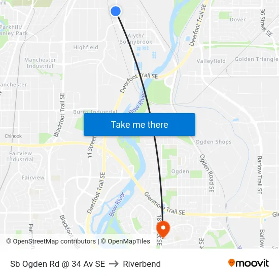 Sb Ogden Rd @ 34 Av SE to Riverbend map
