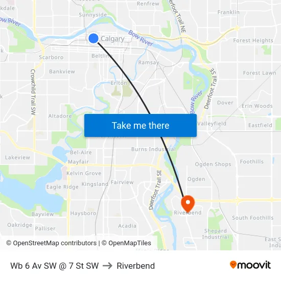 Wb 6 Av SW @ 7 St SW to Riverbend map