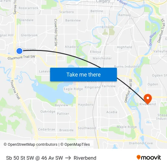 Sb 50 St SW @ 46 Av SW to Riverbend map