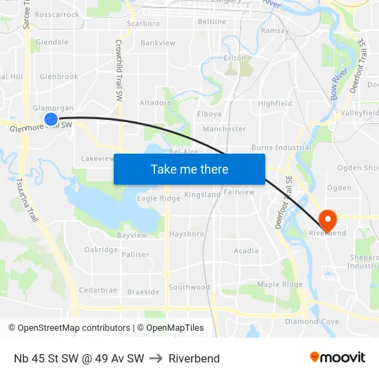 Nb 45 St SW @ 49 Av SW to Riverbend map