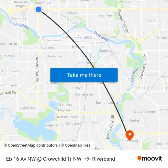 Eb 16 Av NW @ Crowchild Tr NW to Riverbend map