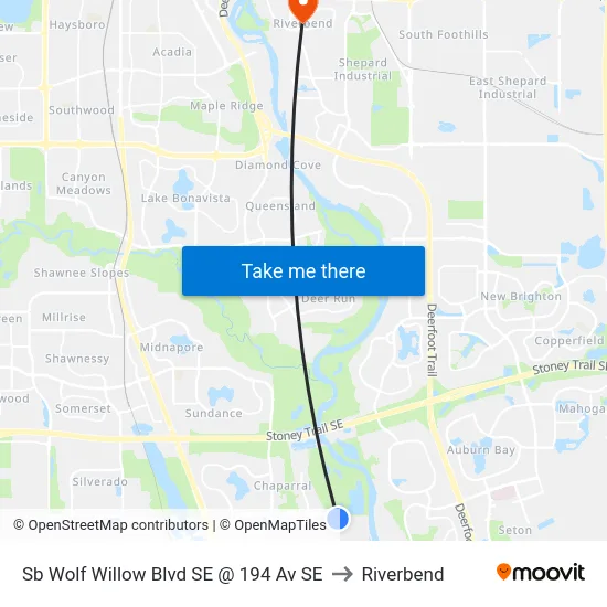 Sb Wolf Willow  Blvd SE @ 194 Av SE to Riverbend map