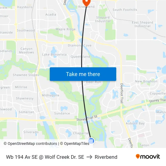 Wb 194 Av SE @ Wolf Creek Dr. SE to Riverbend map