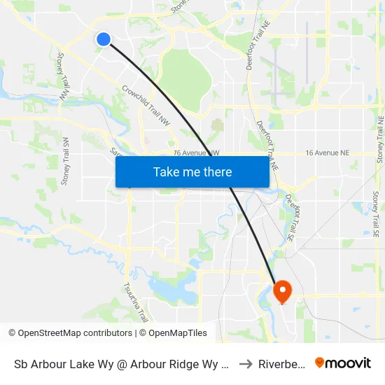 Sb Arbour Lake Wy @ Arbour Ridge Wy NW to Riverbend map