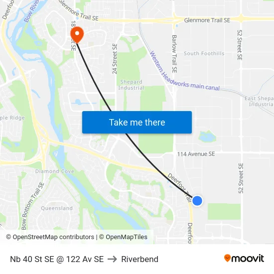 Nb 40 St SE @ 122 Av SE to Riverbend map