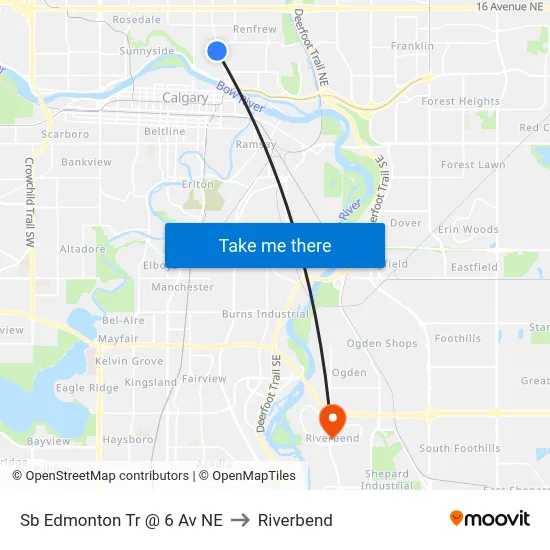 Sb Edmonton Tr @ 6 Av NE to Riverbend map