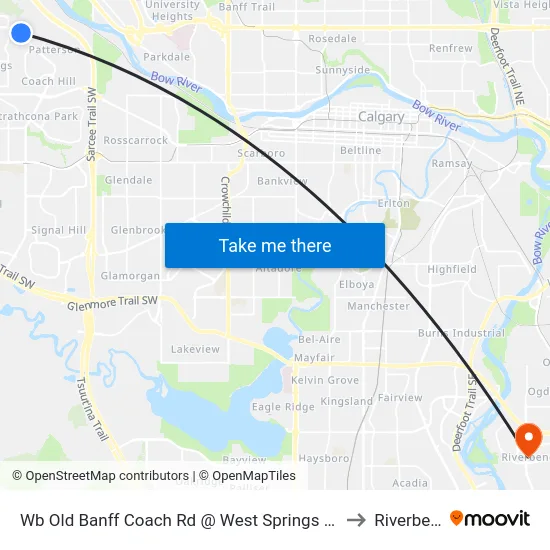 Wb Old Banff Coach Rd @ West Springs Ga SW to Riverbend map