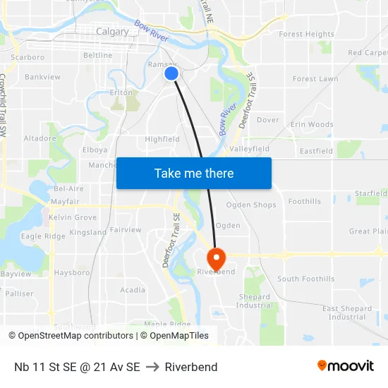Nb 11 St SE @ 21 Av SE to Riverbend map
