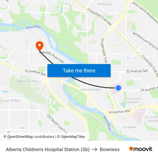 Alberta Children's Hospital Station (Sb) to Bowness map