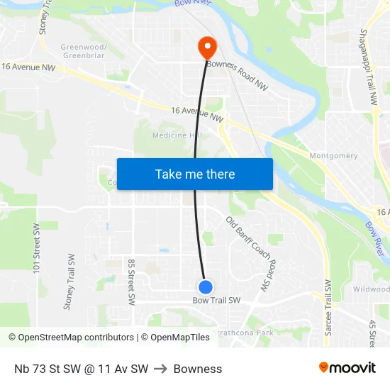 Nb 73 St SW @ 11 Av SW to Bowness map