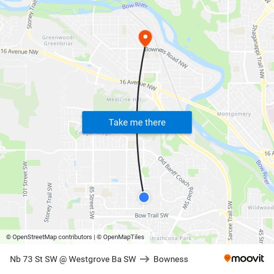 Nb 73 St SW @ Westgrove Ba SW to Bowness map