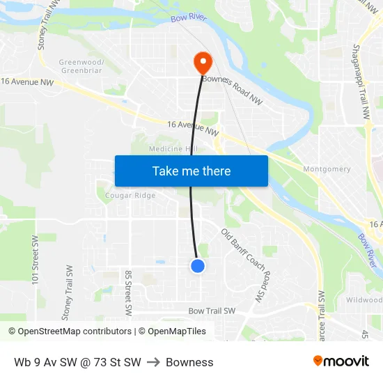 Wb 9 Av SW @ 73 St SW to Bowness map