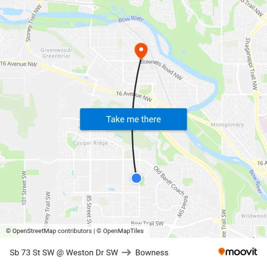 Sb 73 St SW @ Weston Dr SW to Bowness map