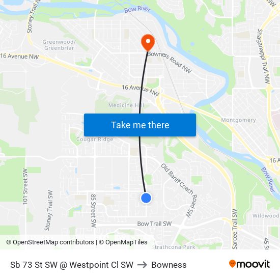 Sb 73 St SW @ Westpoint Cl SW to Bowness map
