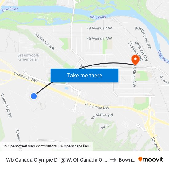 Wb Canada Olympic Dr @ W. Of Canada Olympic Rd SW to Bowness map