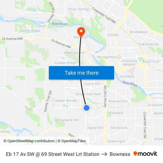 Eb 17 Av SW @ 69 Street West Lrt Station to Bowness map