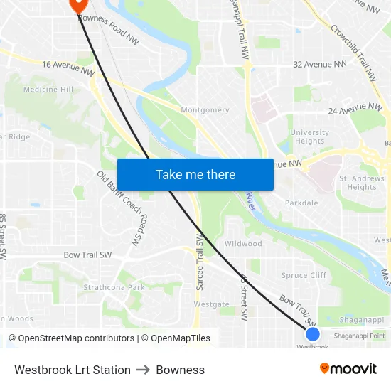 Westbrook Lrt Station to Bowness map