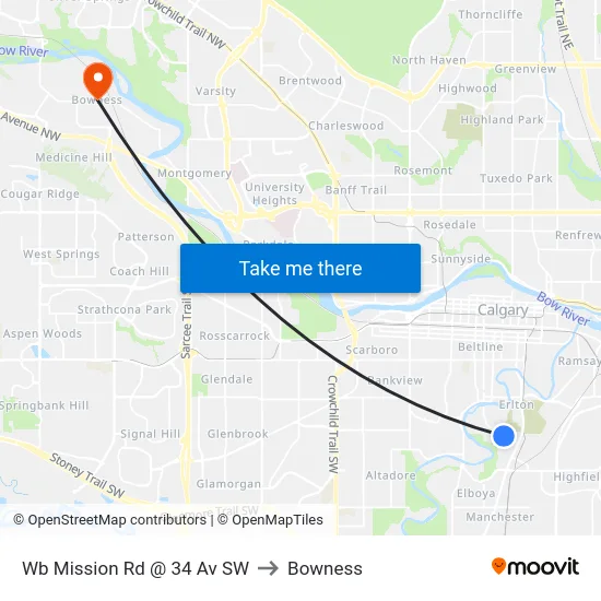 Wb Mission Rd @ 34 Av SW to Bowness map