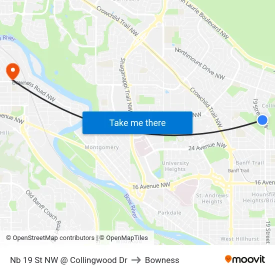 Nb 19 St NW @ Collingwood Dr to Bowness map