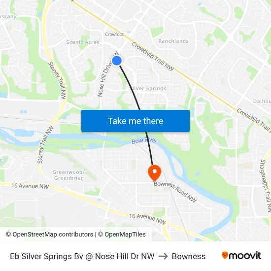 Eb Silver Springs Bv @ Nose Hill Dr NW to Bowness map