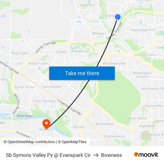 Sb Symons Valley Py @ Evanspark Cir to Bowness map