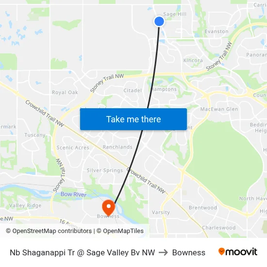 Nb Shaganappi Tr @ Sage Valley Bv NW to Bowness map