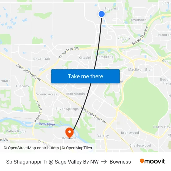 Sb Shaganappi Tr @ Sage Valley Bv NW to Bowness map
