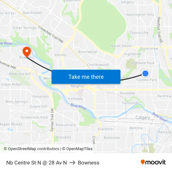 Nb Centre St N @ 28 Av N to Bowness map