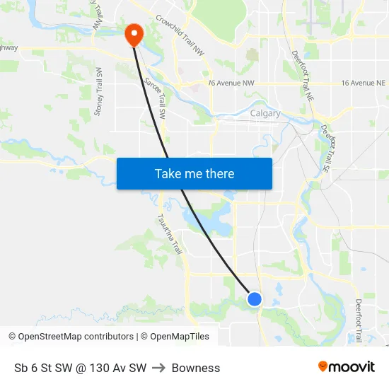 Sb 6 St SW @ 130 Av SW to Bowness map