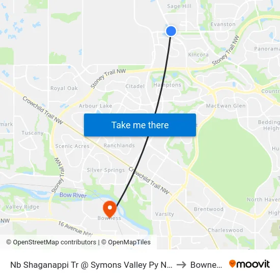 Nb Shaganappi Tr @ Symons Valley Py NW to Bowness map