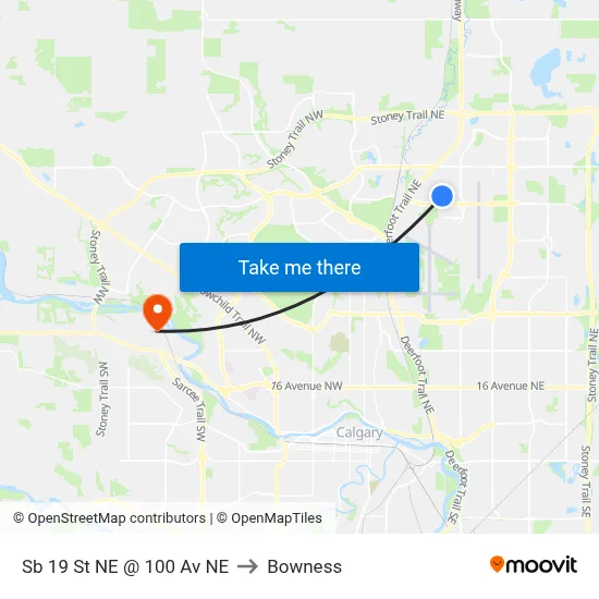 Sb 19 St NE @ 100 Av NE to Bowness map