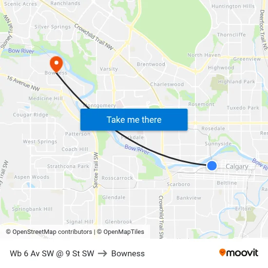 Wb 6 Av SW @ 9 St SW to Bowness map