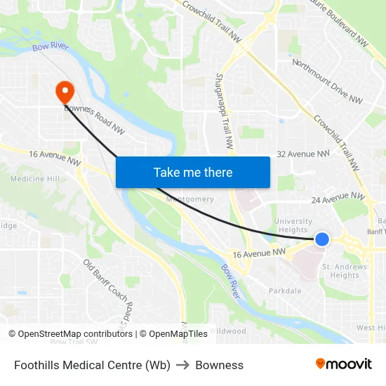 Foothills Medical Centre (Wb) to Bowness map