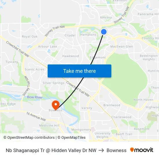Nb Shaganappi Tr @ Hidden Valley Dr NW to Bowness map