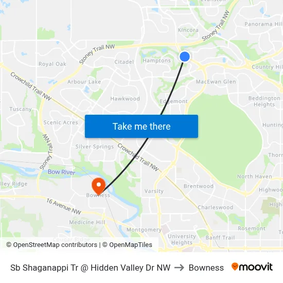 Sb Shaganappi Tr @ Hidden Valley Dr NW to Bowness map