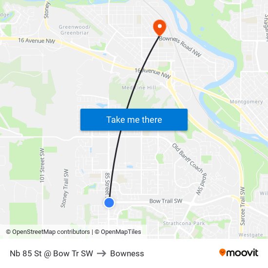 Nb 85 St @ Bow Tr SW to Bowness map