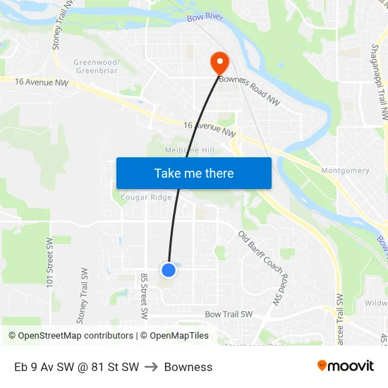Eb 9 Av SW @ 81 St SW to Bowness map