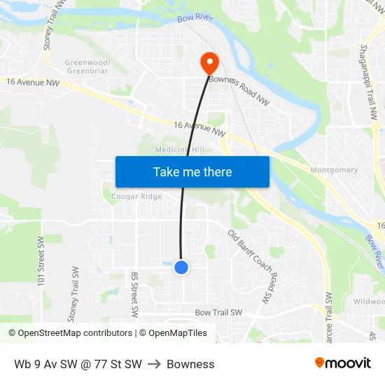 Wb 9 Av SW @ 77 St SW to Bowness map