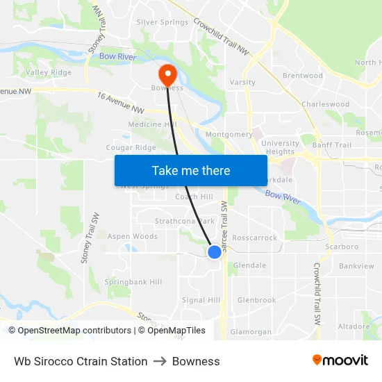 Wb Sirocco Ctrain Station to Bowness map