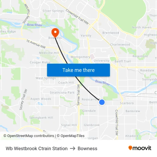 Wb Westbrook Ctrain Station to Bowness map