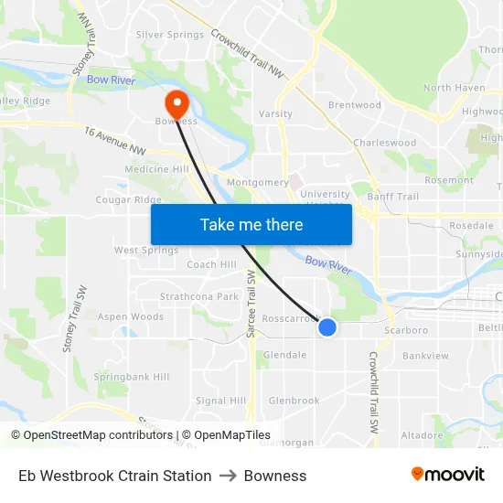 Eb Westbrook Ctrain Station to Bowness map