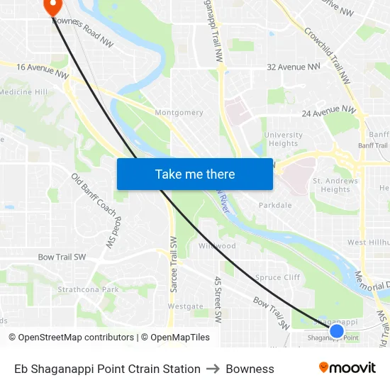 Eb Shaganappi Point Ctrain Station to Bowness map