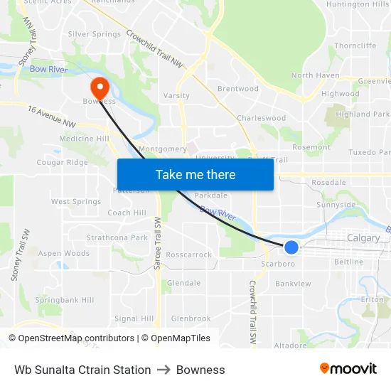 Wb Sunalta Ctrain Station to Bowness map