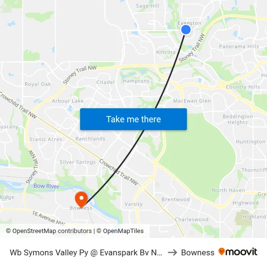 Wb Symons Valley Py @ Evanspark Bv NW to Bowness map
