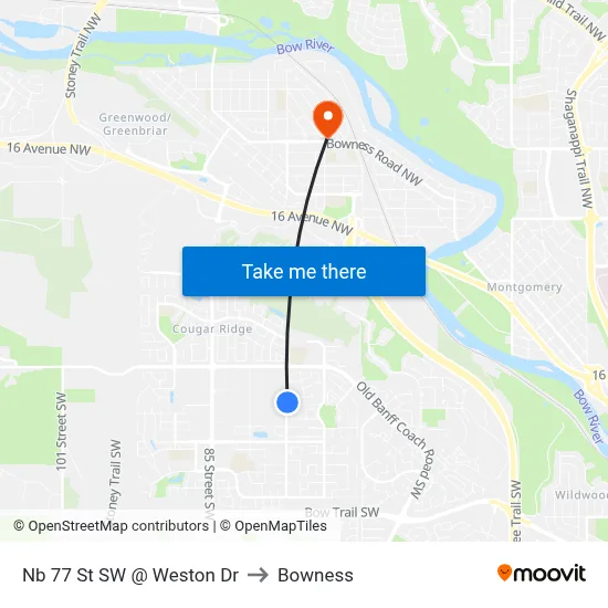 Nb 77 St SW @ Weston Dr to Bowness map