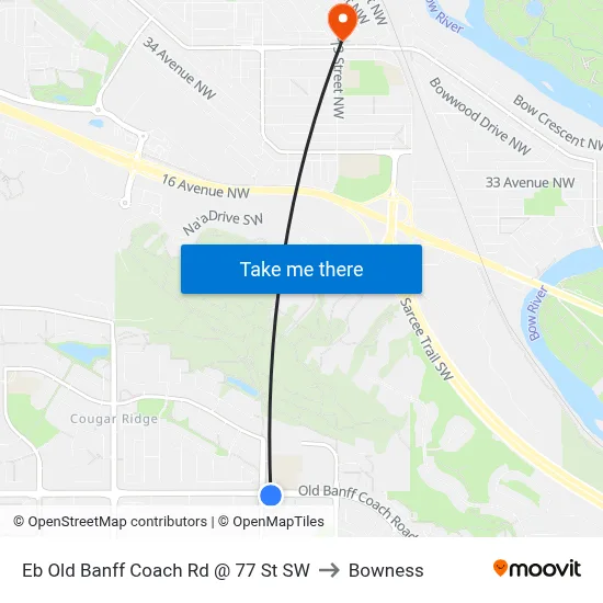 Eb Old Banff Coach Rd @ 77 St SW to Bowness map