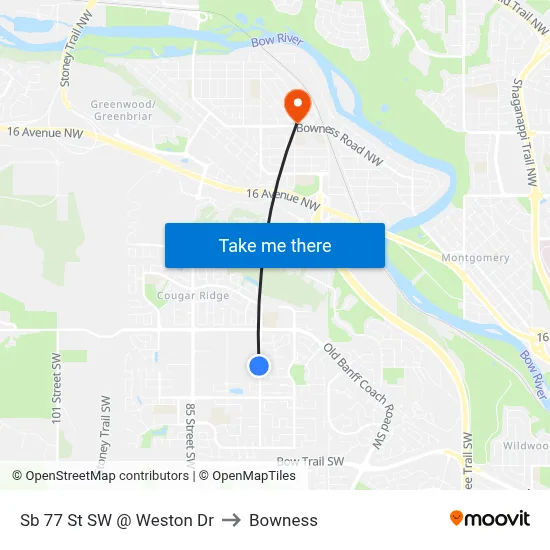 Sb 77 St SW @ Weston Dr to Bowness map