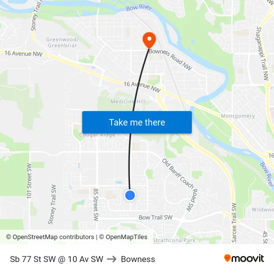 Sb 77 St SW @ 10 Av SW to Bowness map