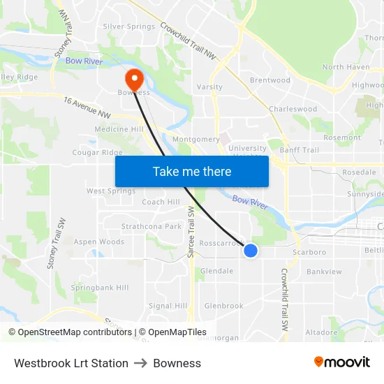 Westbrook Lrt Station to Bowness map
