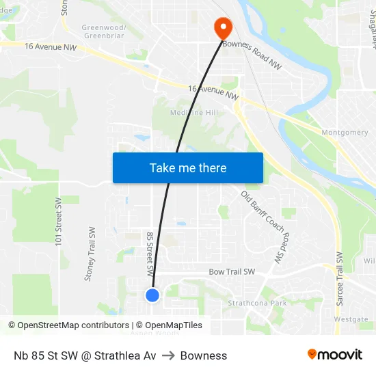 Nb 85 St SW @ Strathlea Av to Bowness map